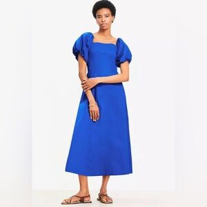 Loft Seamed Puff Sleeve Midi dress with Pockets